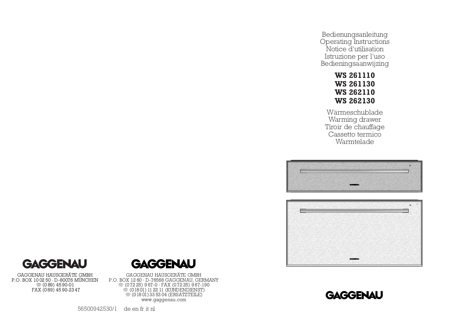 Gaggenau WS 262130, WS 262110, WS 261130, WS 261110 User Manual