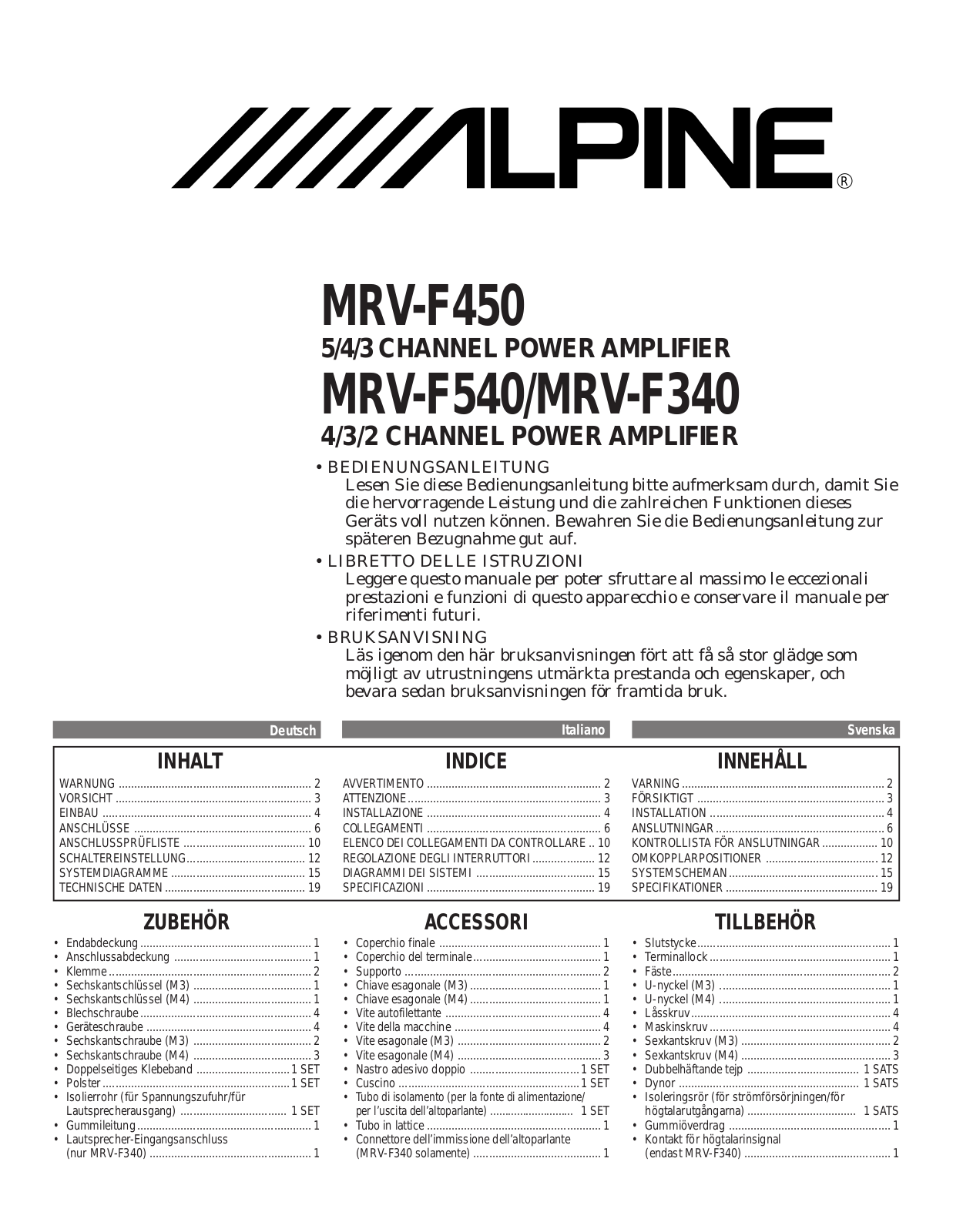 Alpine MRV-F540, MRV-F340, MRV-F450 Owners Manual