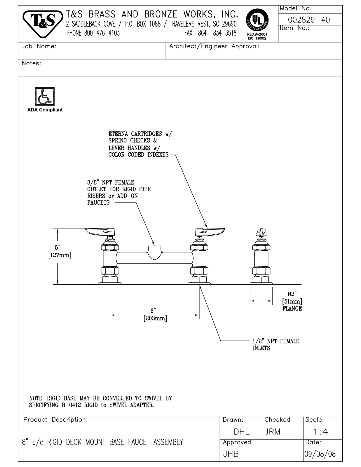 T&S Brass 002829-40 User Manual