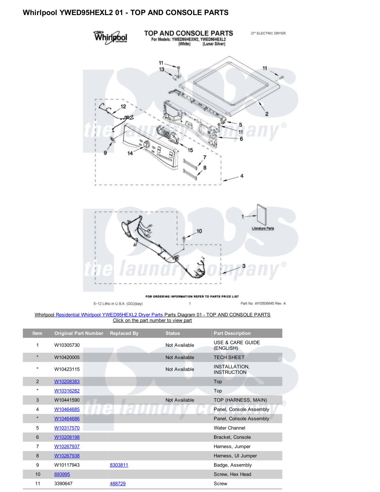 Whirlpool YWED95HEXL2 Parts Diagram