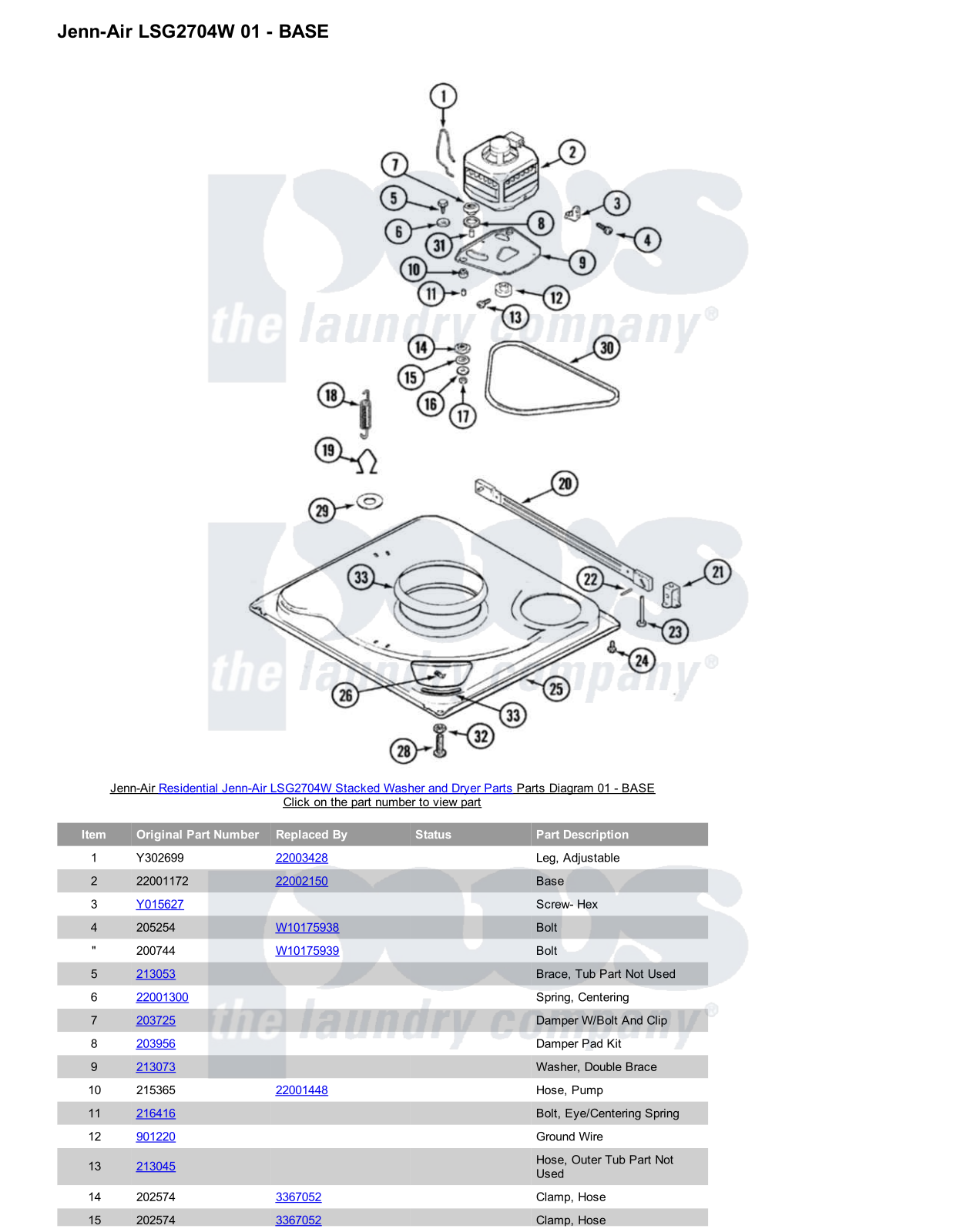 Jenn-Air LSG2704W Stacked and Parts Diagram