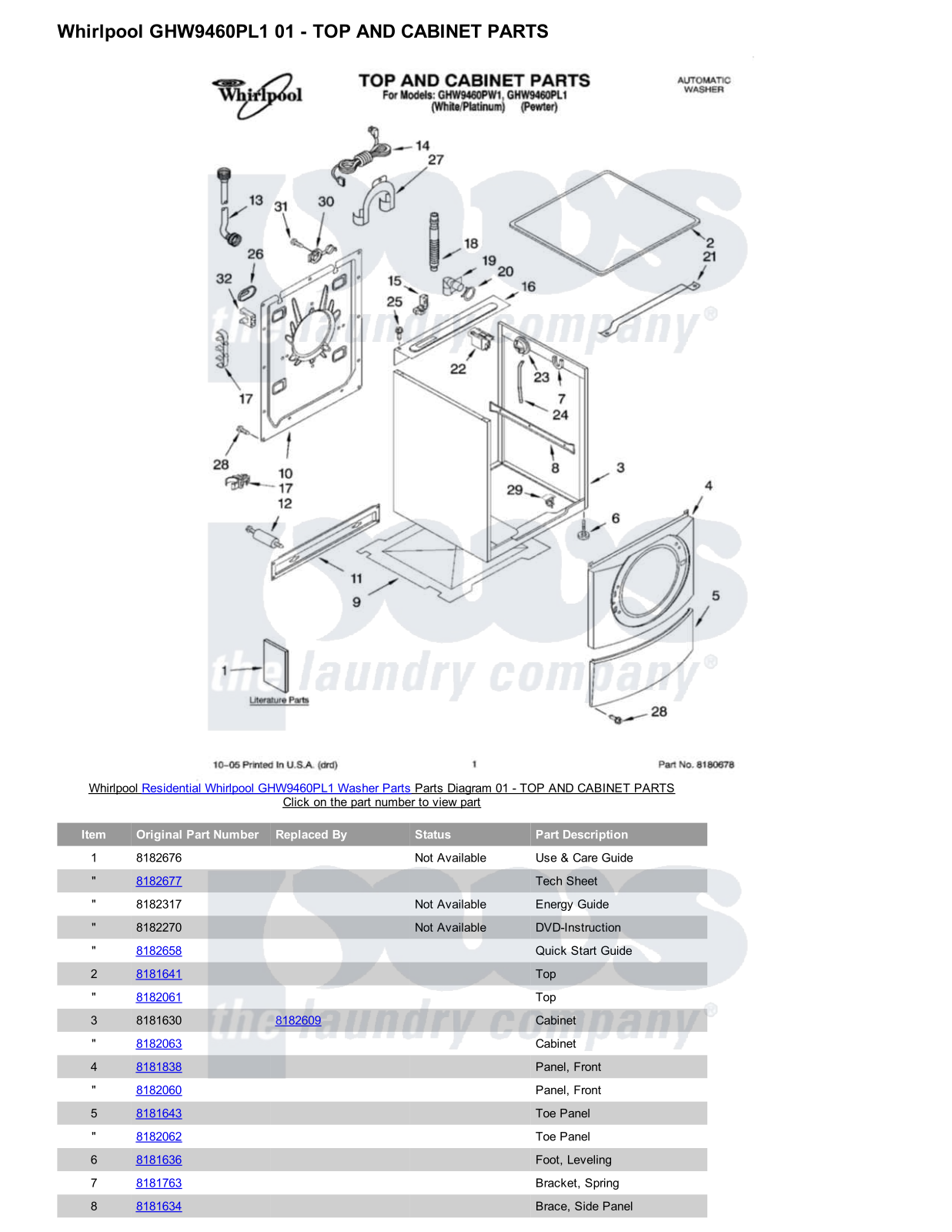 Whirlpool GHW9460PL1 Parts Diagram