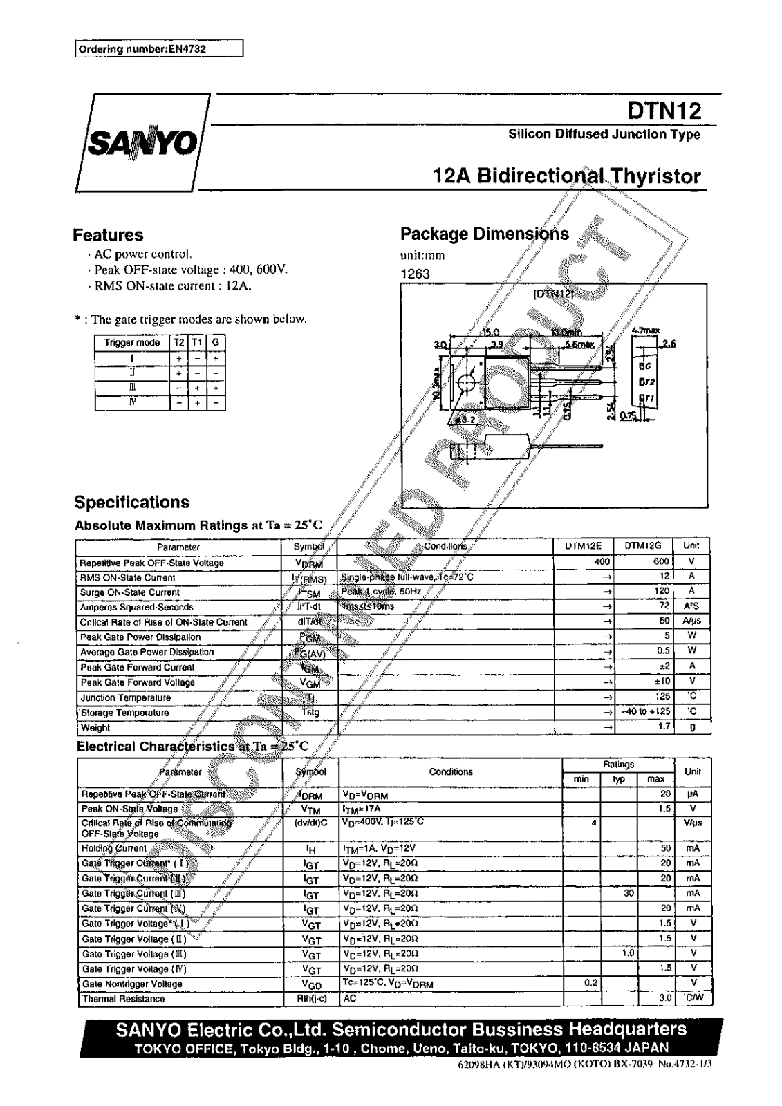 Sanyo DTN12 Specifications