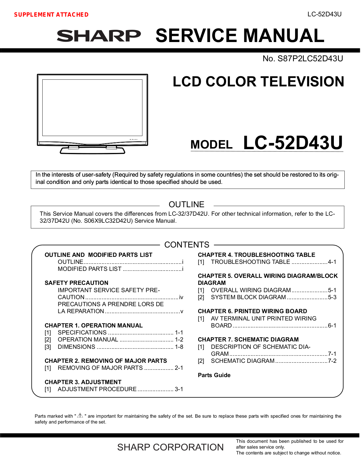 Sharp LC-52D43U Service Manual