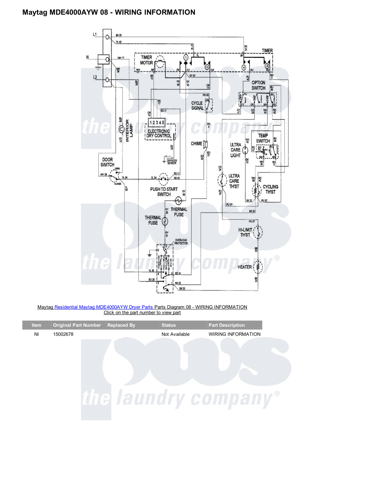 Maytag MDE4000AYW Parts Diagram