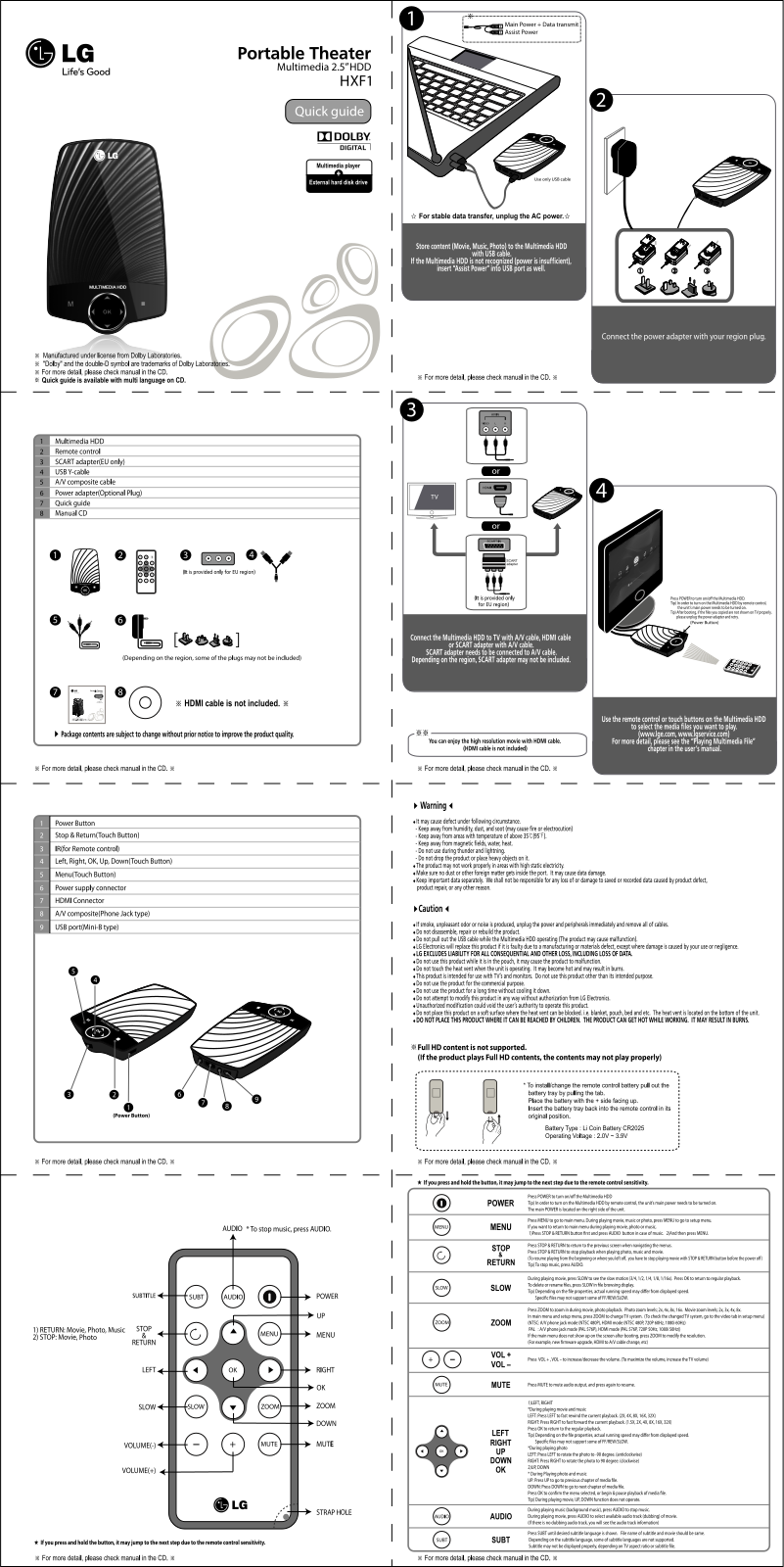 LG XF1, HXF1P50 FB, HXF1P16FB Manual