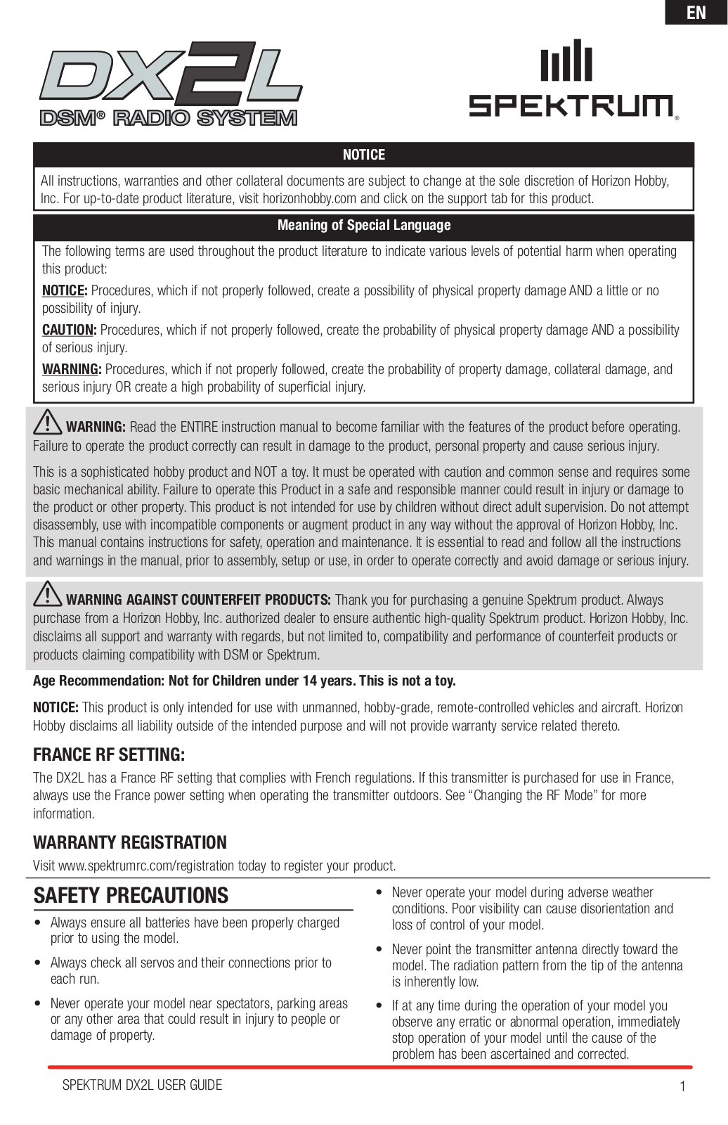 Spektrum SPMR2400 User Manual