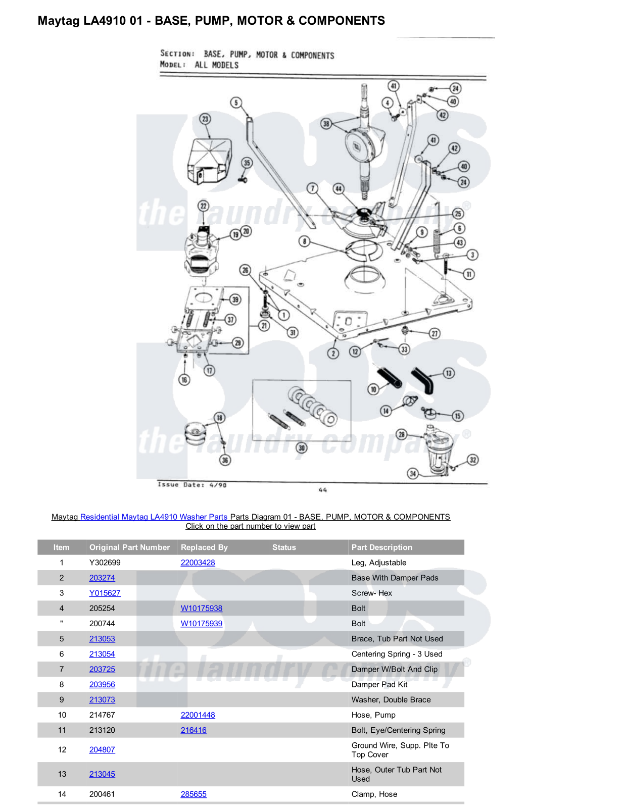 Maytag LA4910 Parts Diagram