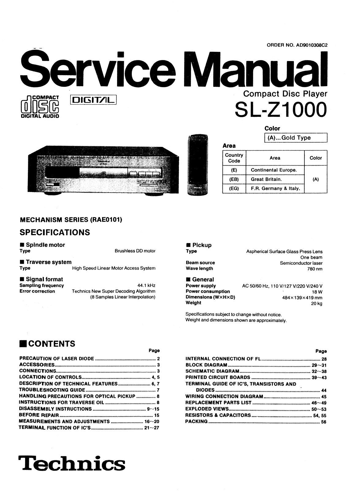 Technics SLZ-1000 Service manual