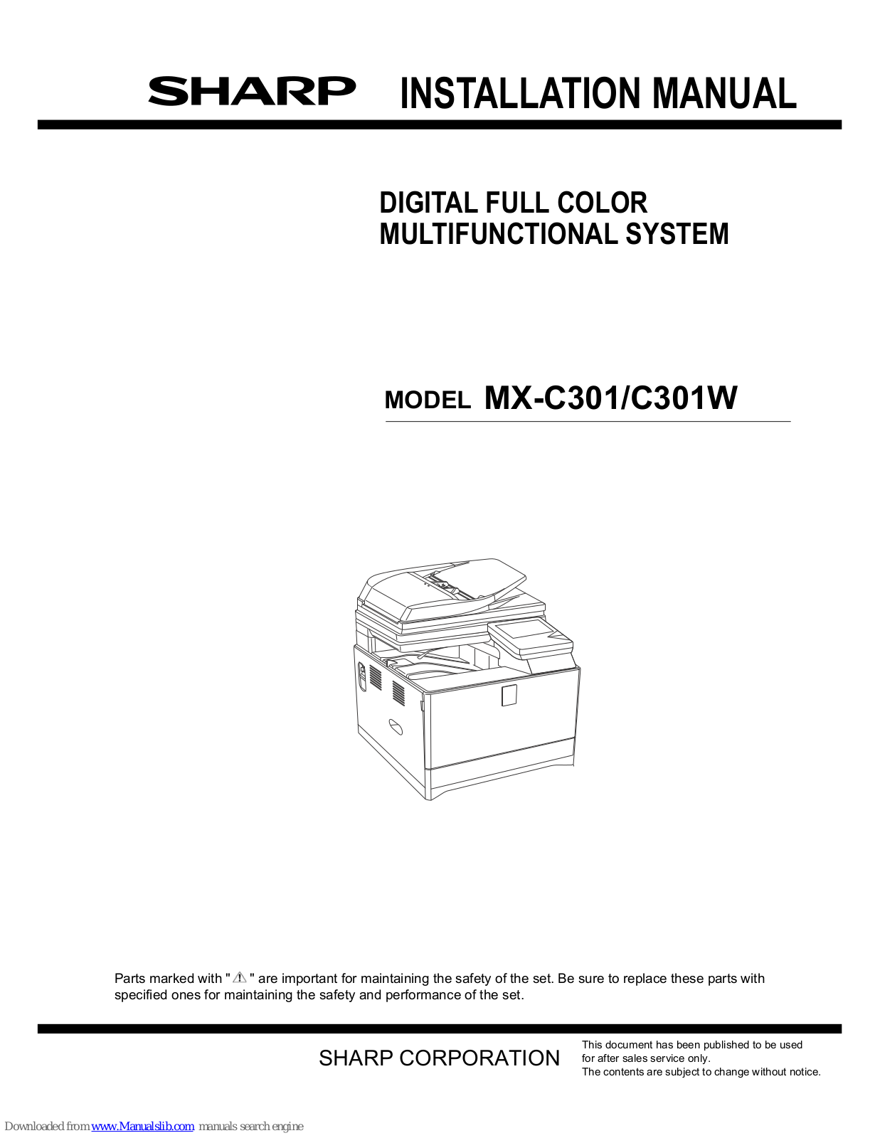 Sharp MX-C301, MX-C301W Installation Manual