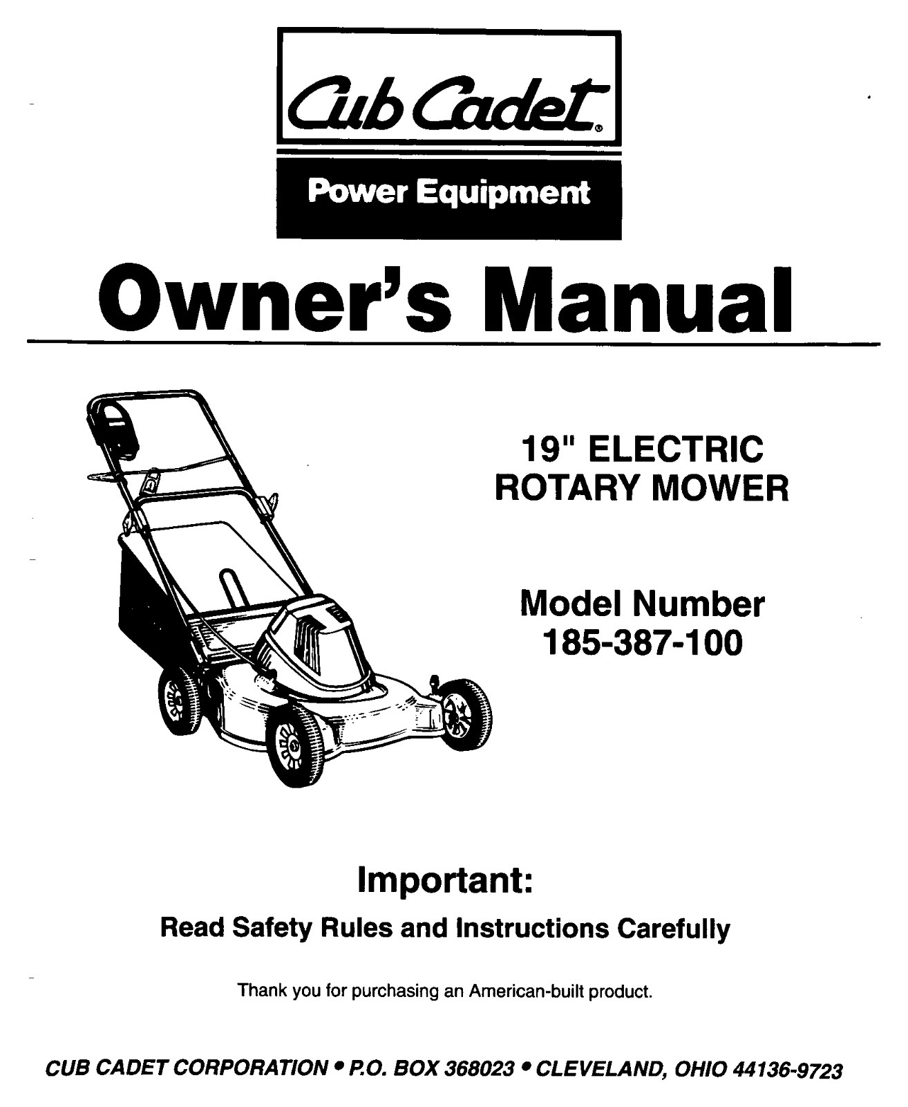 Cub Cadet 185-387-100 User Manual