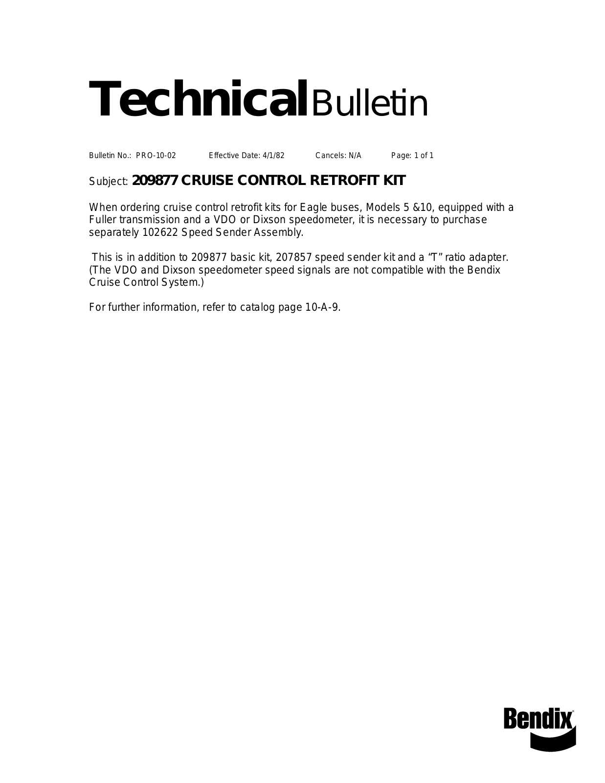 BENDIX TCH-010-002 User Manual