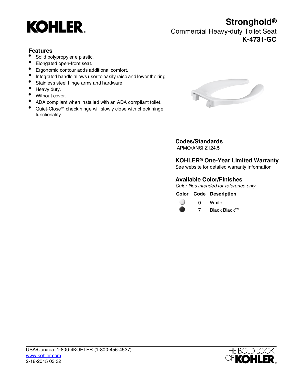 Kohler KOH17396 Specifications - ManualMachine.com