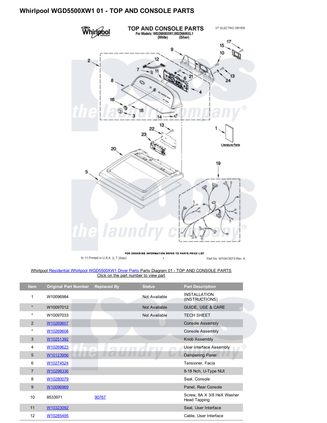 Whirlpool WGD5500XW1 Parts Diagram