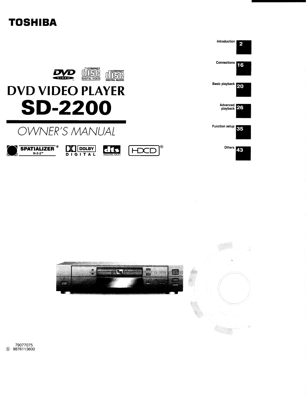 Toshiba SD-2200U, SD-2200, 9876113600 User Manual