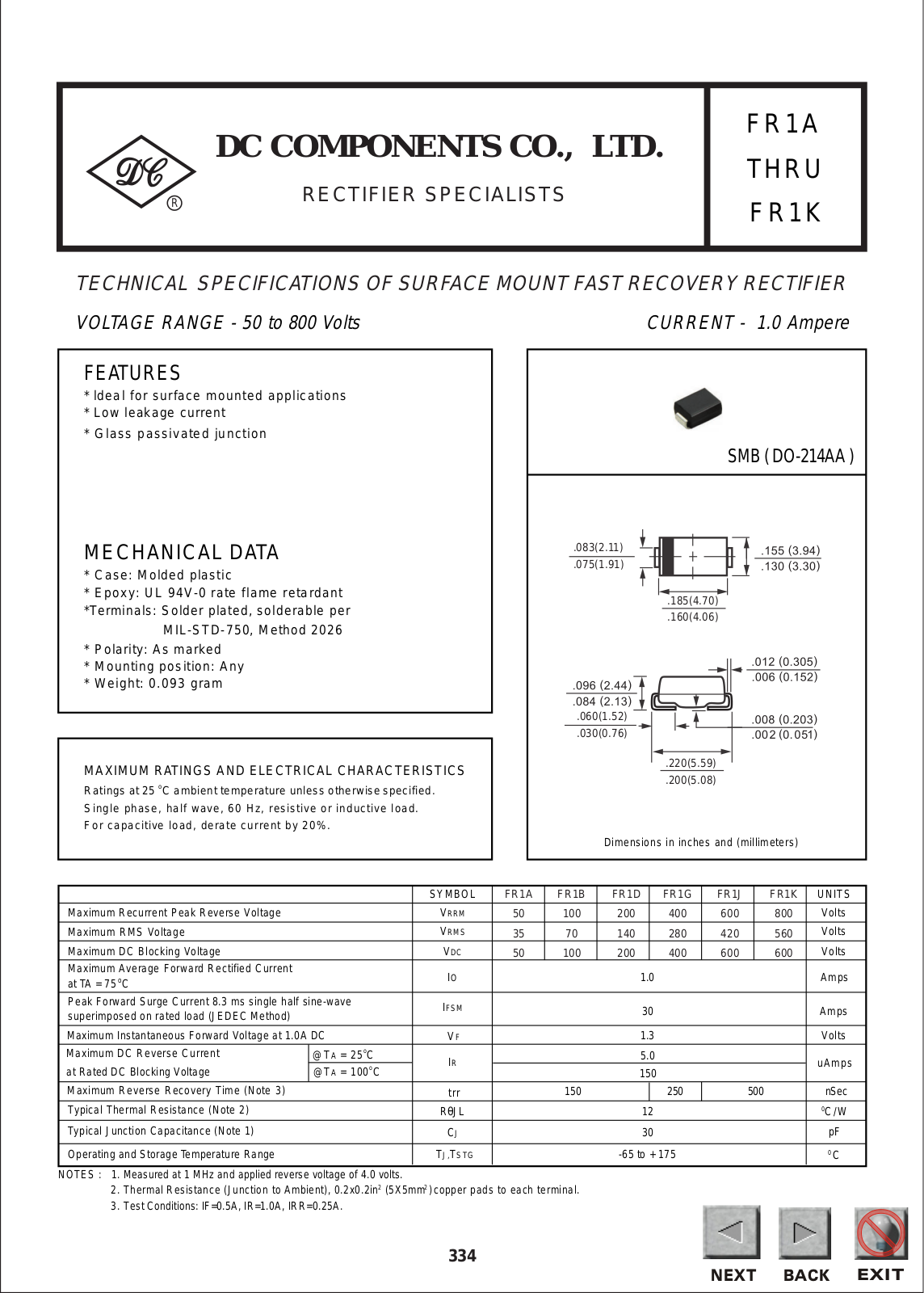 DCCOM FR1D, FR1J, FR1K, FR1B Datasheet