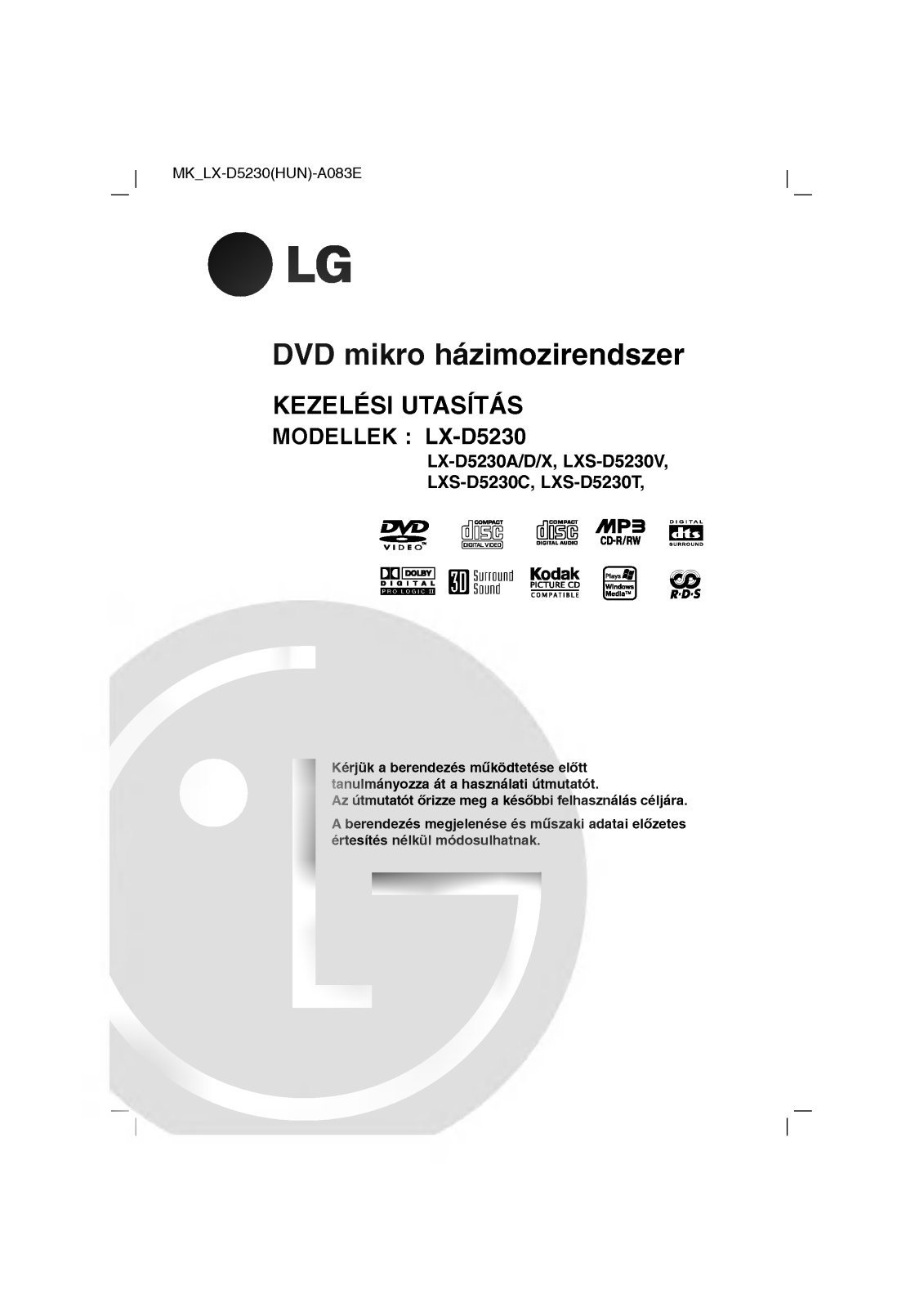 LG LX-D5230D User manual