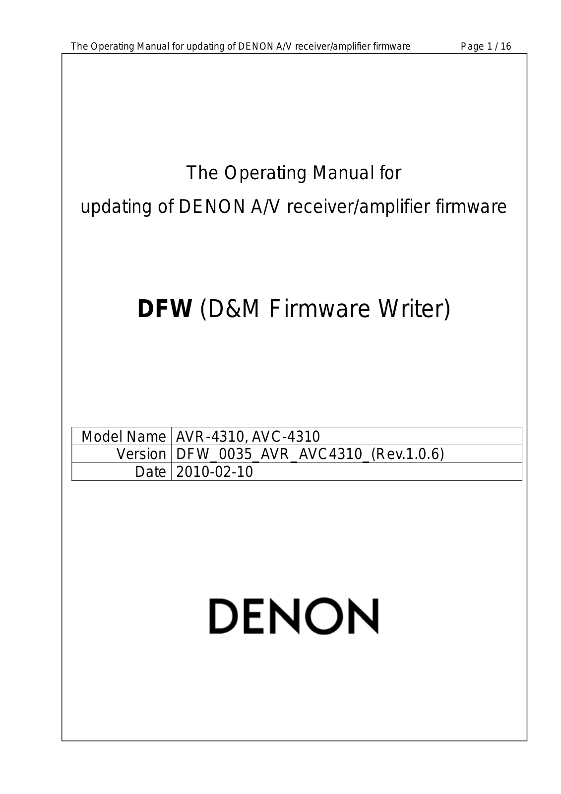 Denon DFW V0035, AVC-4310 Service Manual