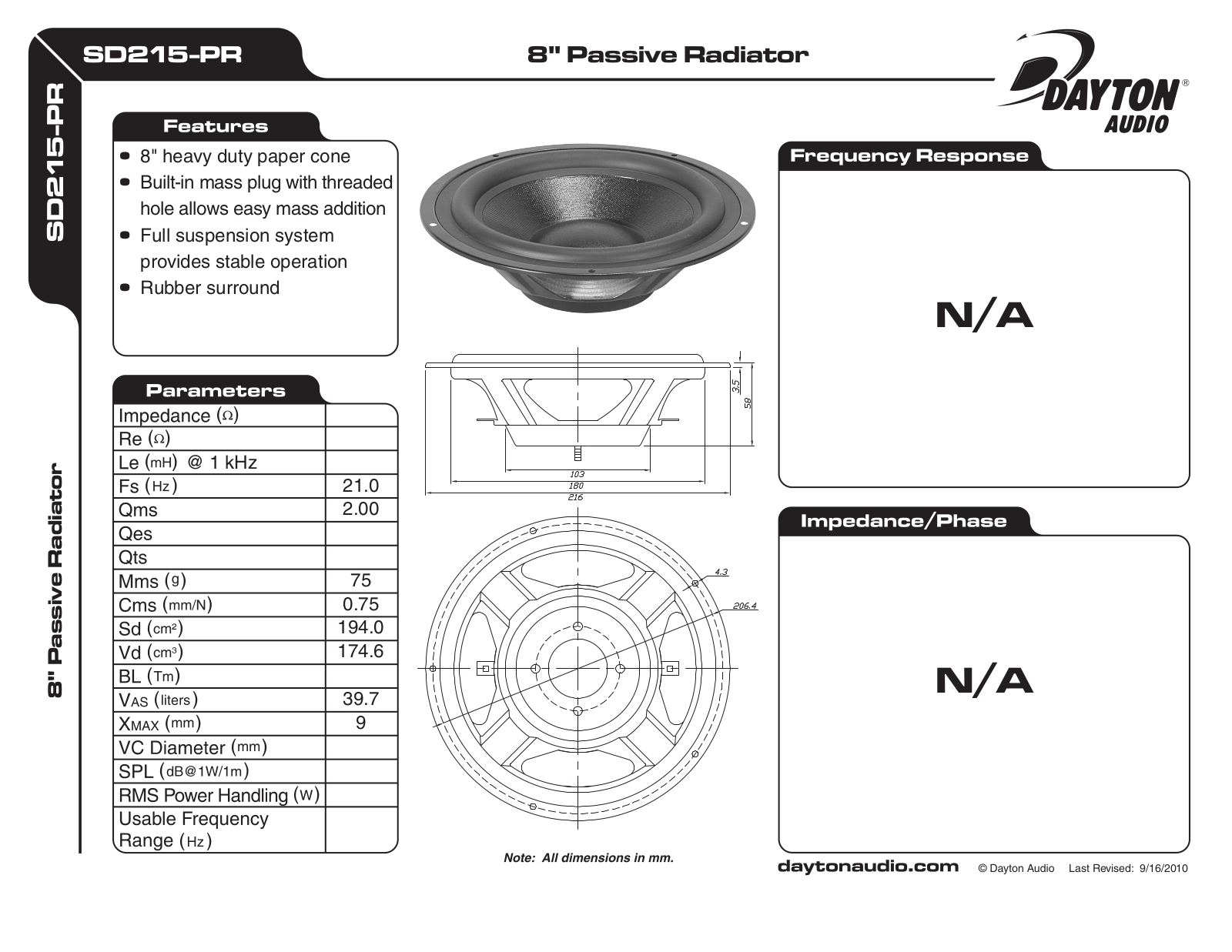 Dayton SD215-PR User Manual