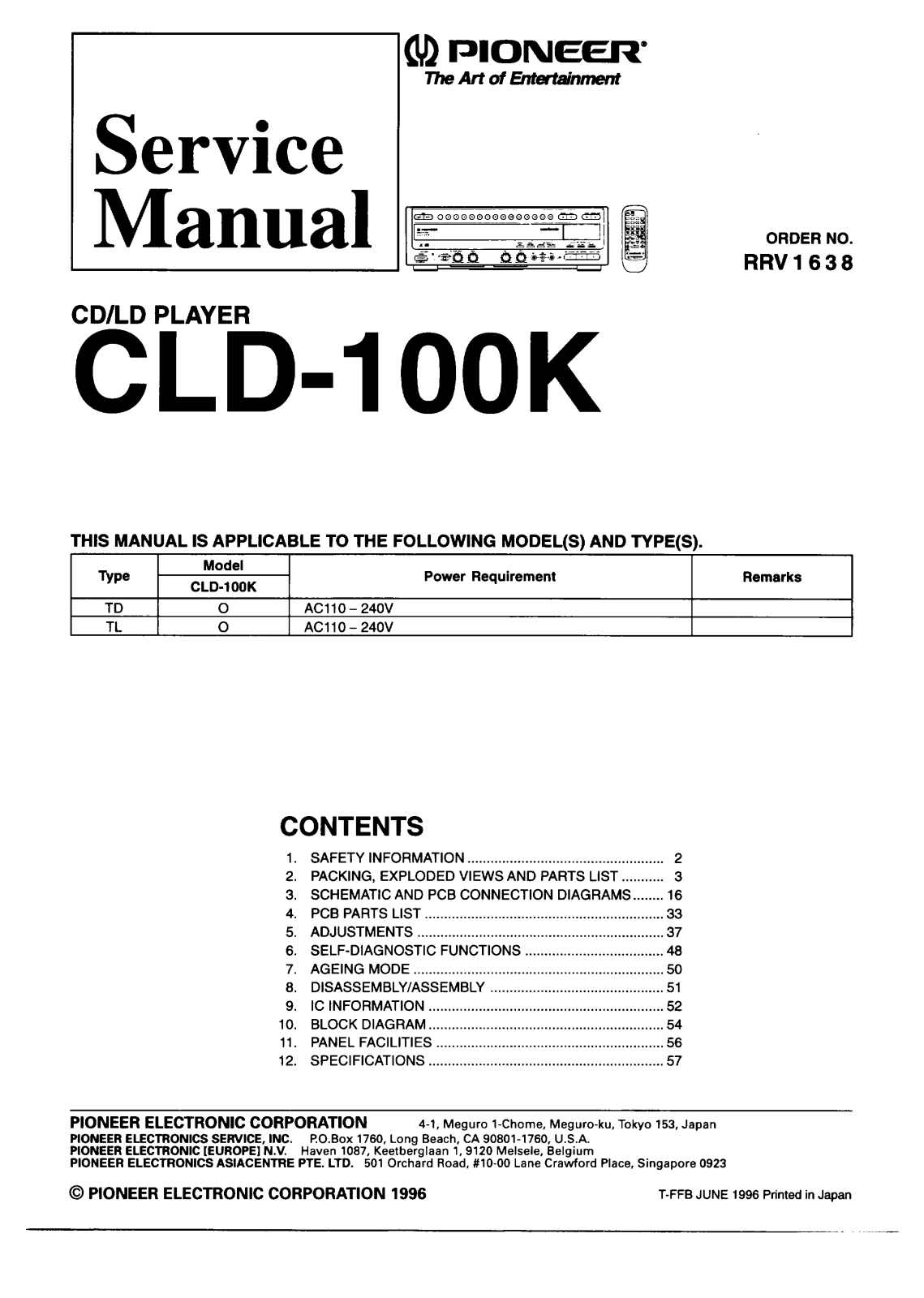 Pioneer CLD-100, CLD-100-K Service manual