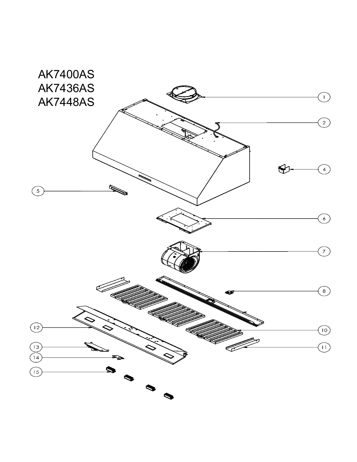 Zephyr AK7400AS, AK7436AS, AK7448AS Exploded View Diagram