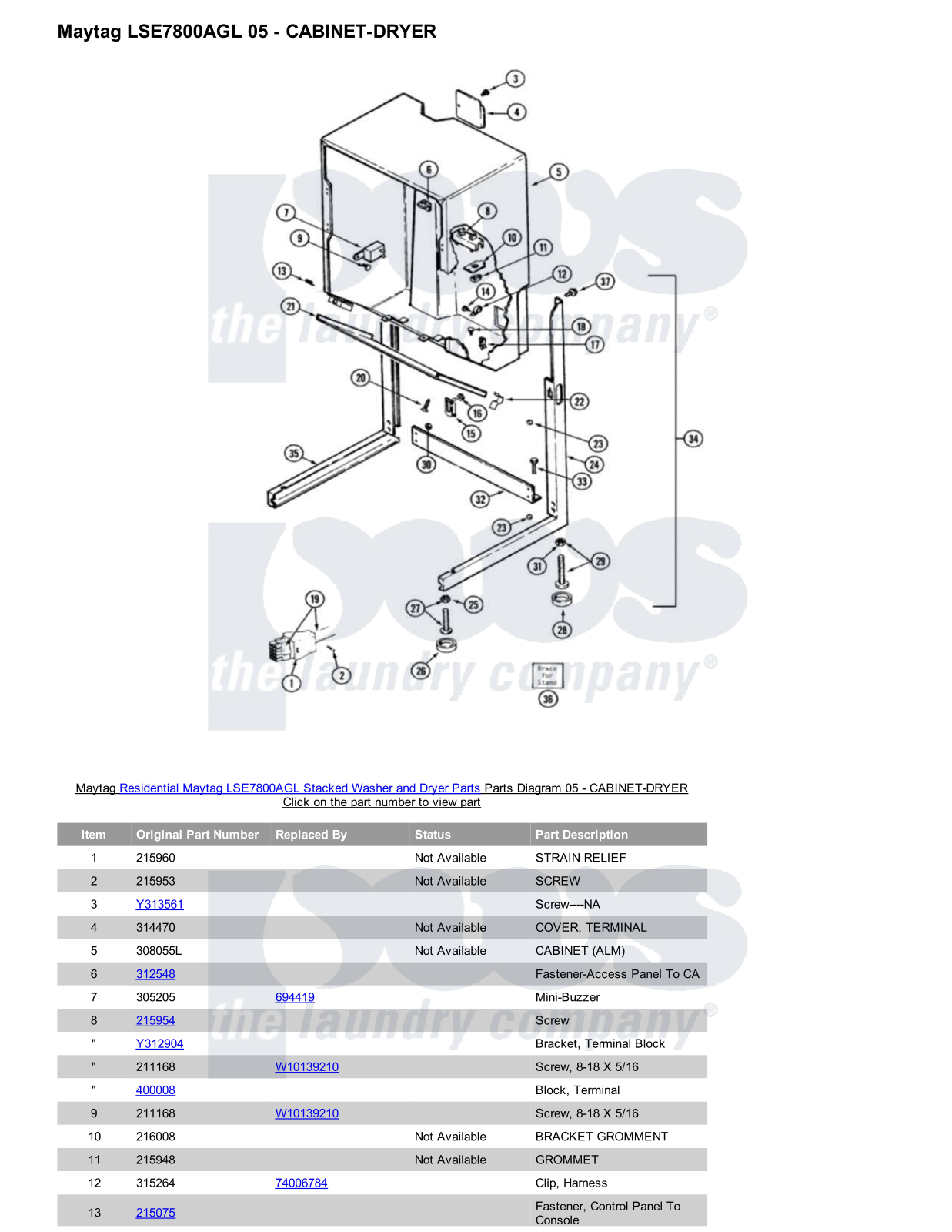 Maytag LSE7800AGL Stacked and Parts Diagram