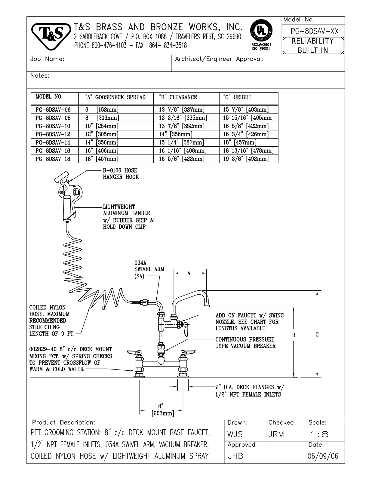 T&S Brass PG-8DSAV-06 User Manual