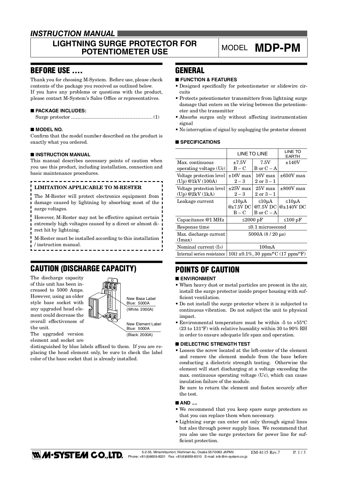 M-system MDP-PM Instruction Manual