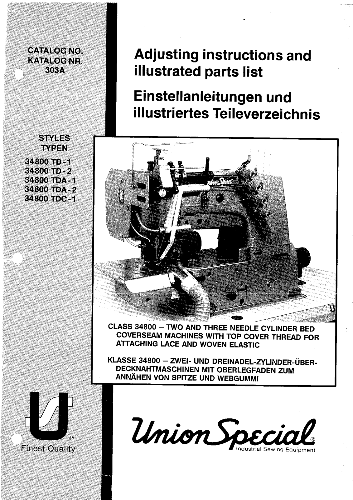 Union Special 34800TD-1, 34800TD-2, 34800TDA-1, 34800TDA-2, 34800TDC-1 Parts List