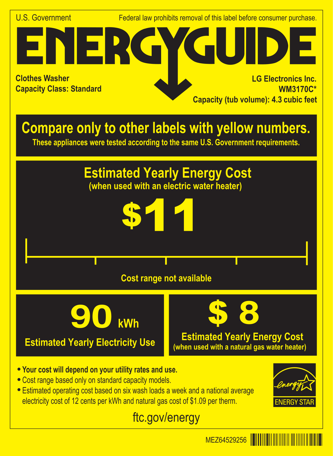 LG WM3170CW Energy Guide