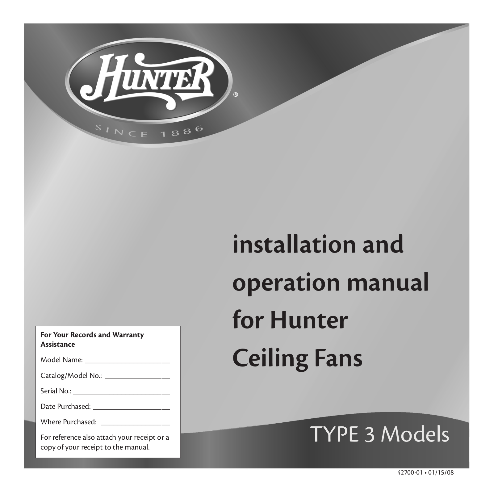 Hunter Fan 42700 User Manual