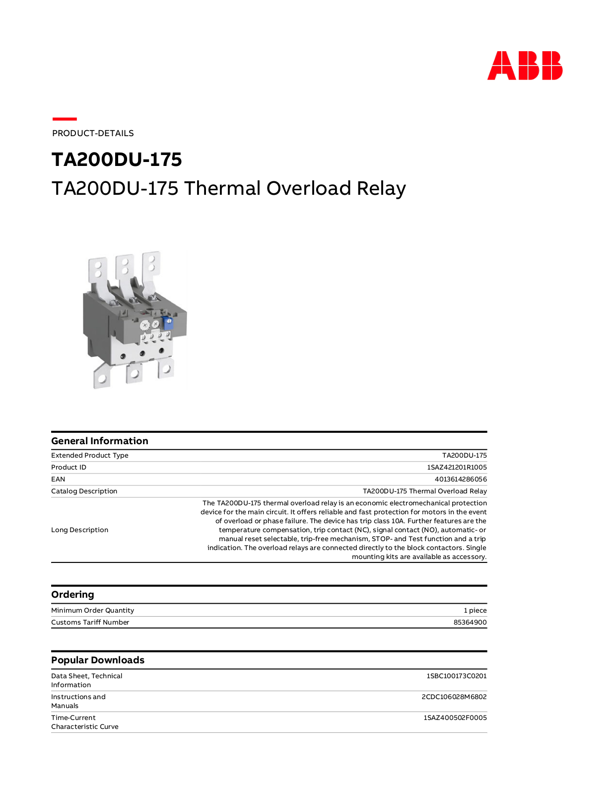 ABB TA200DU175 Data Sheet