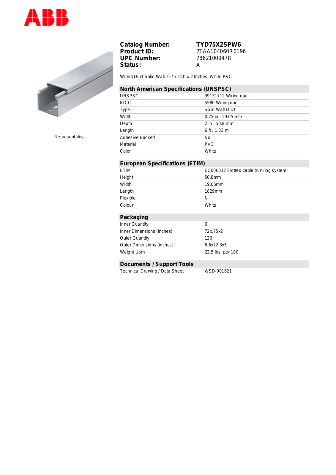 Thomas & Betts TYD75X2SPW6 Data Sheet