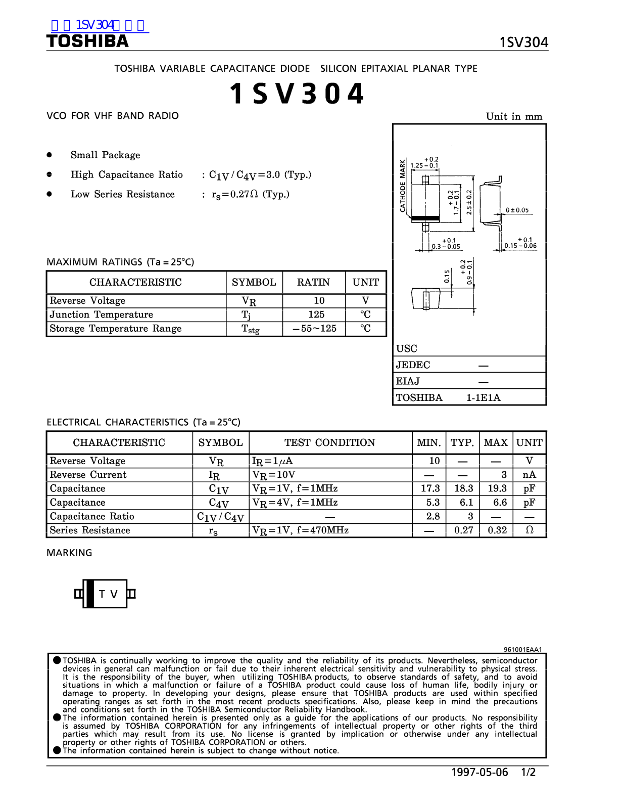 TOSHIBA 1SV304 Technical data