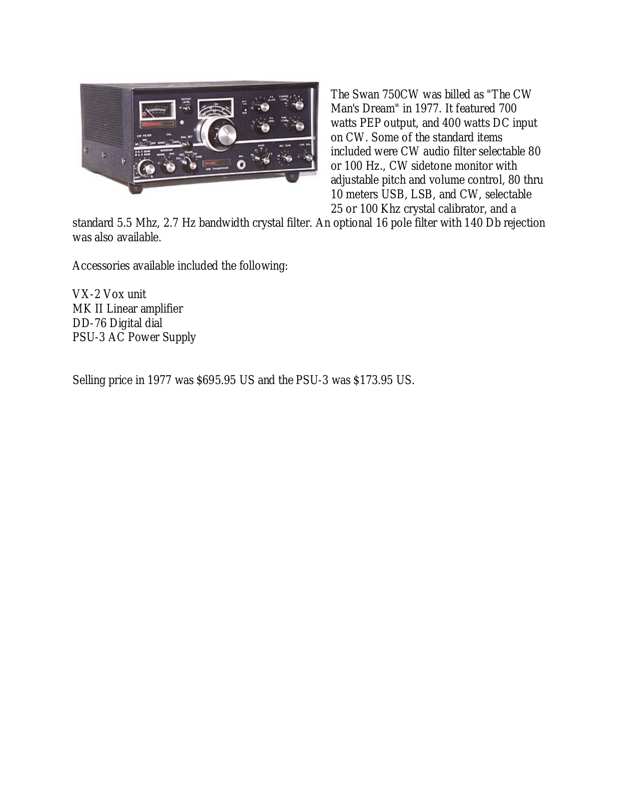 Swan 750 User Manual