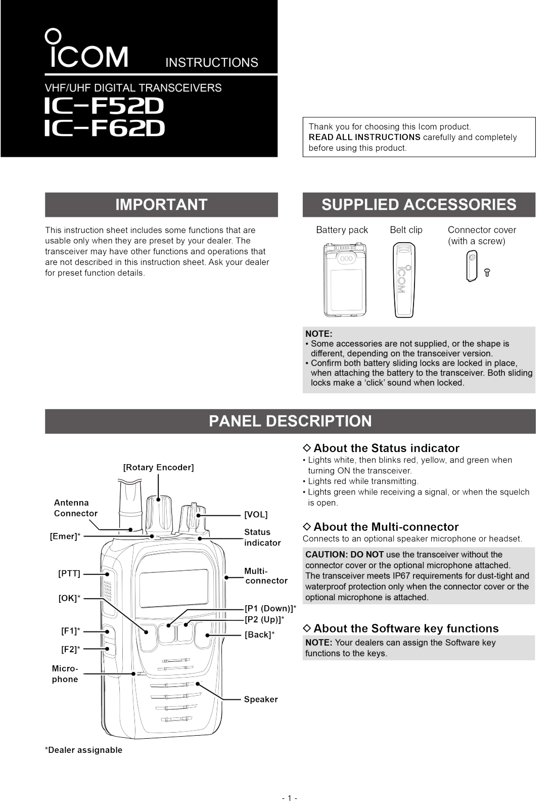 Icom IC-F52D, IC-F62D User manual