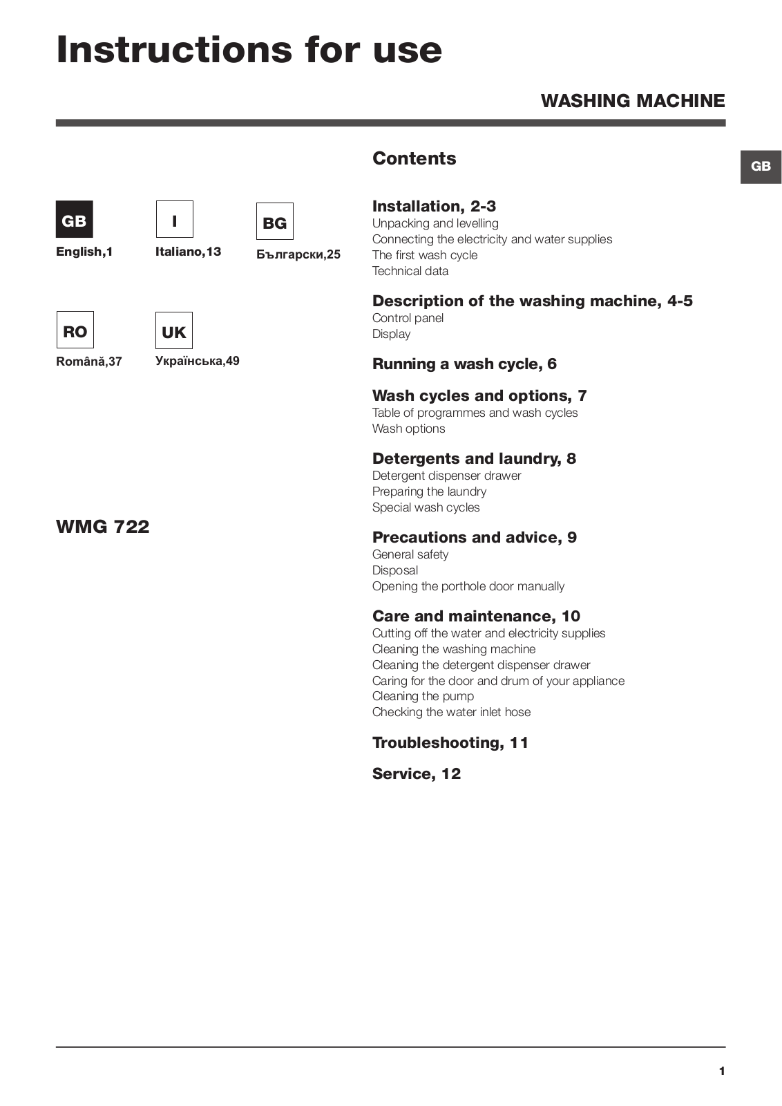 Hotpoint WMG 722S EU User Manual