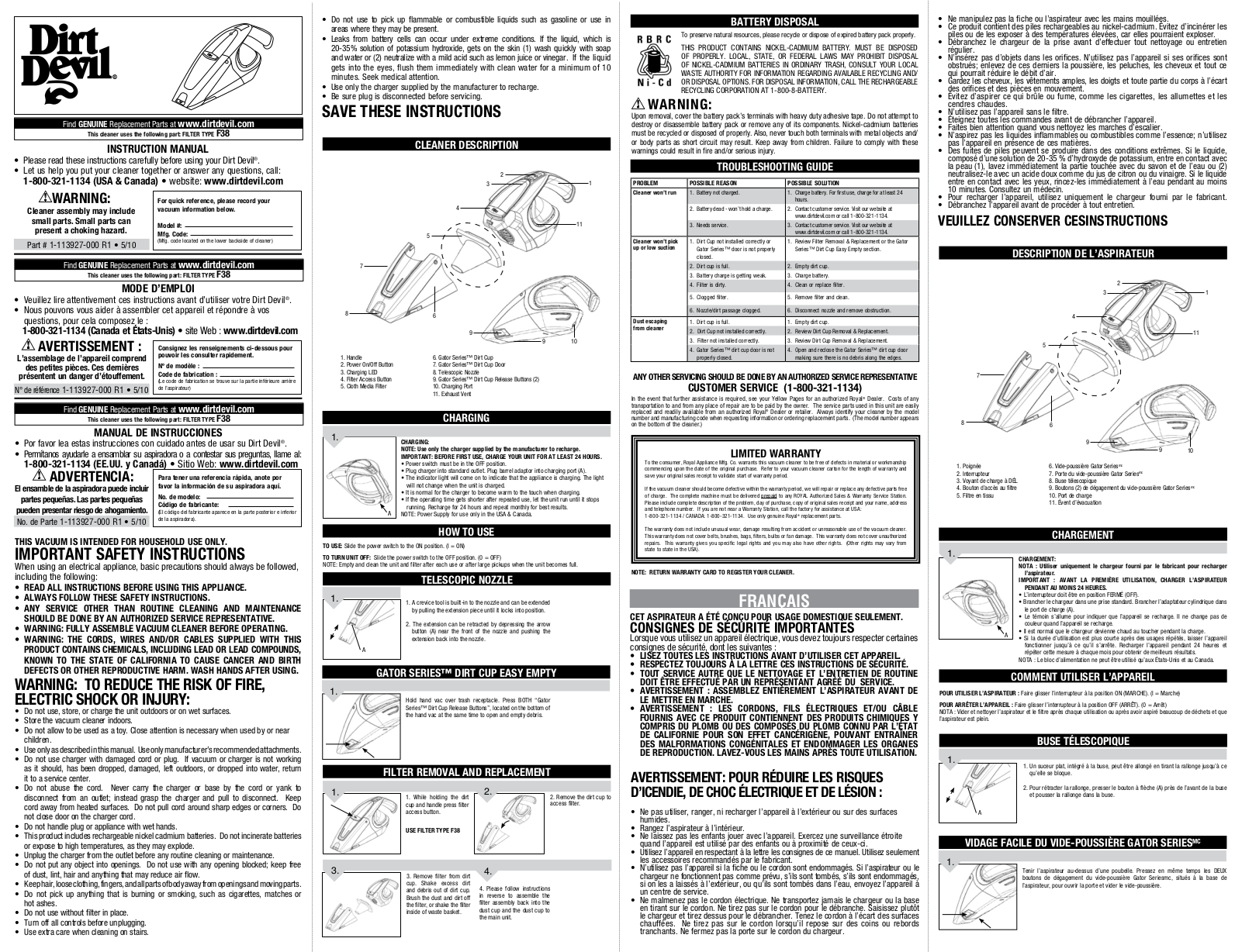 Dirt Devil BD10100 User Manual