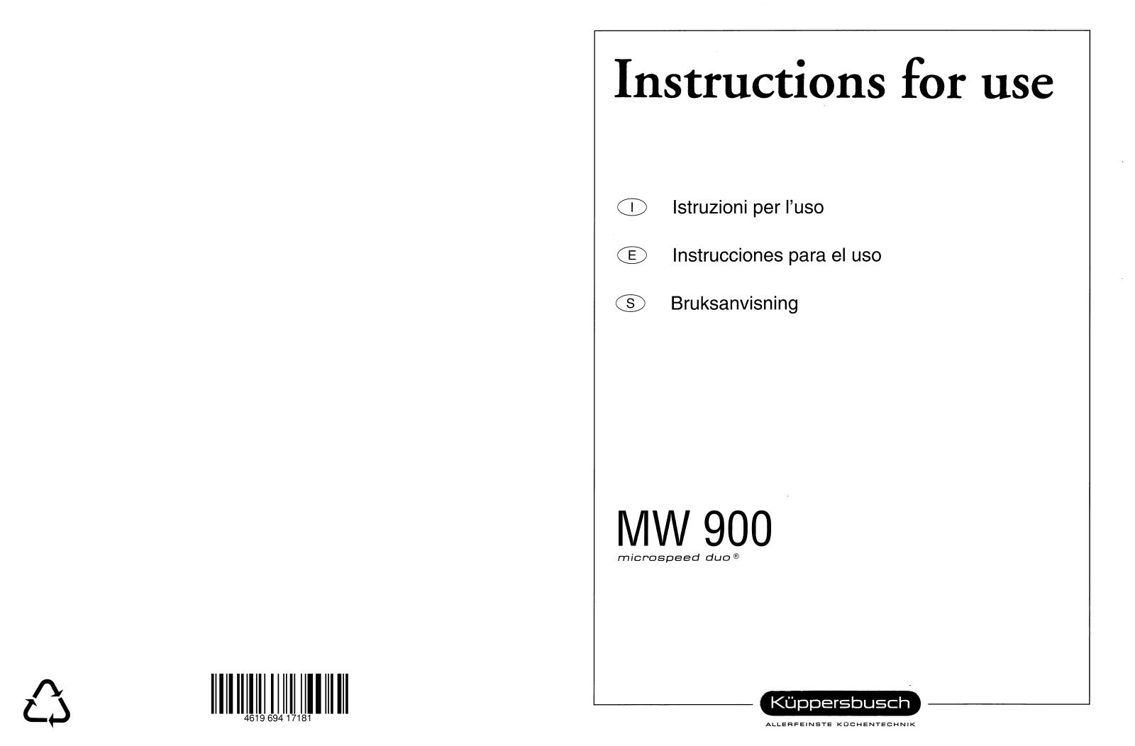 Kuppersbusch MW 900 Instruction Manual