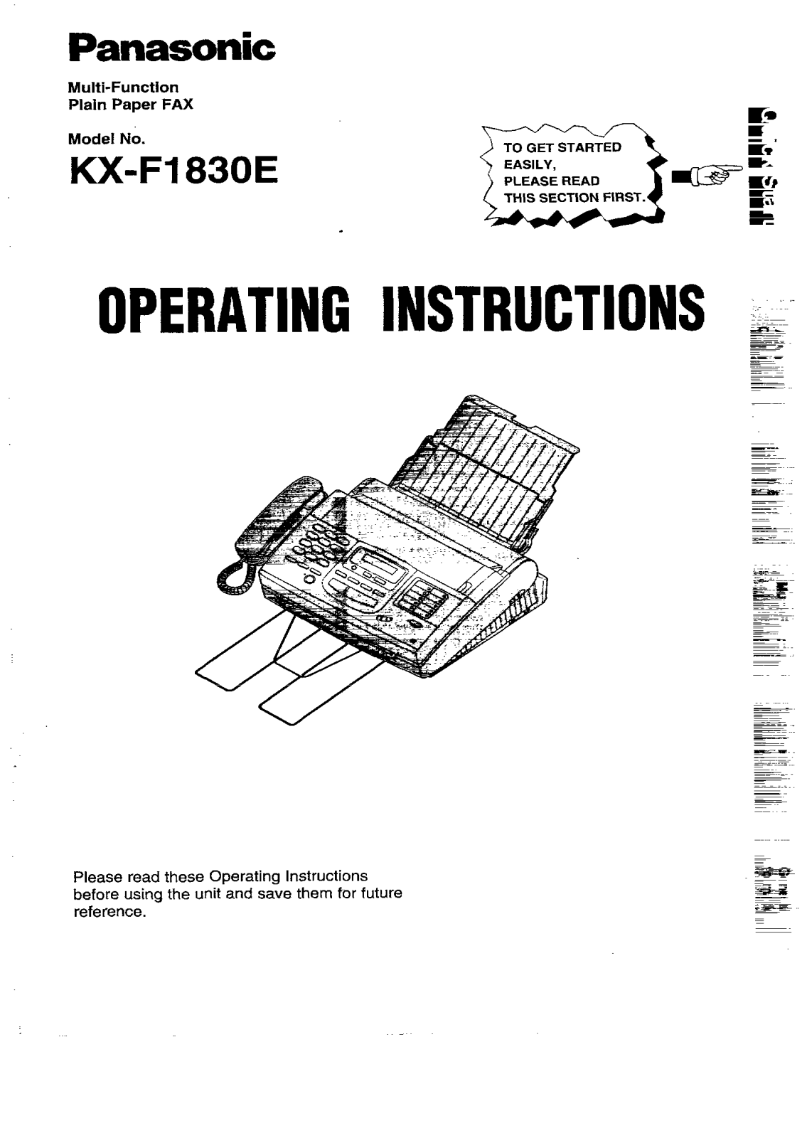 PANASONIC KXF1830E User Manual