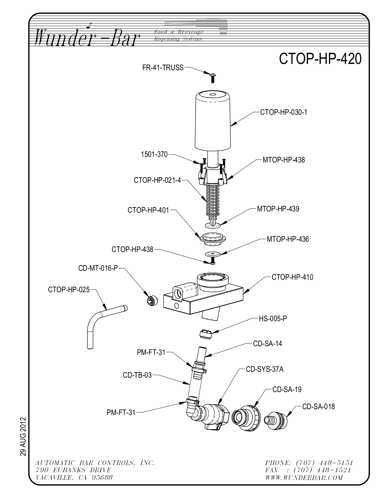 Wunder Bar CTOP-HP-420 Parts List