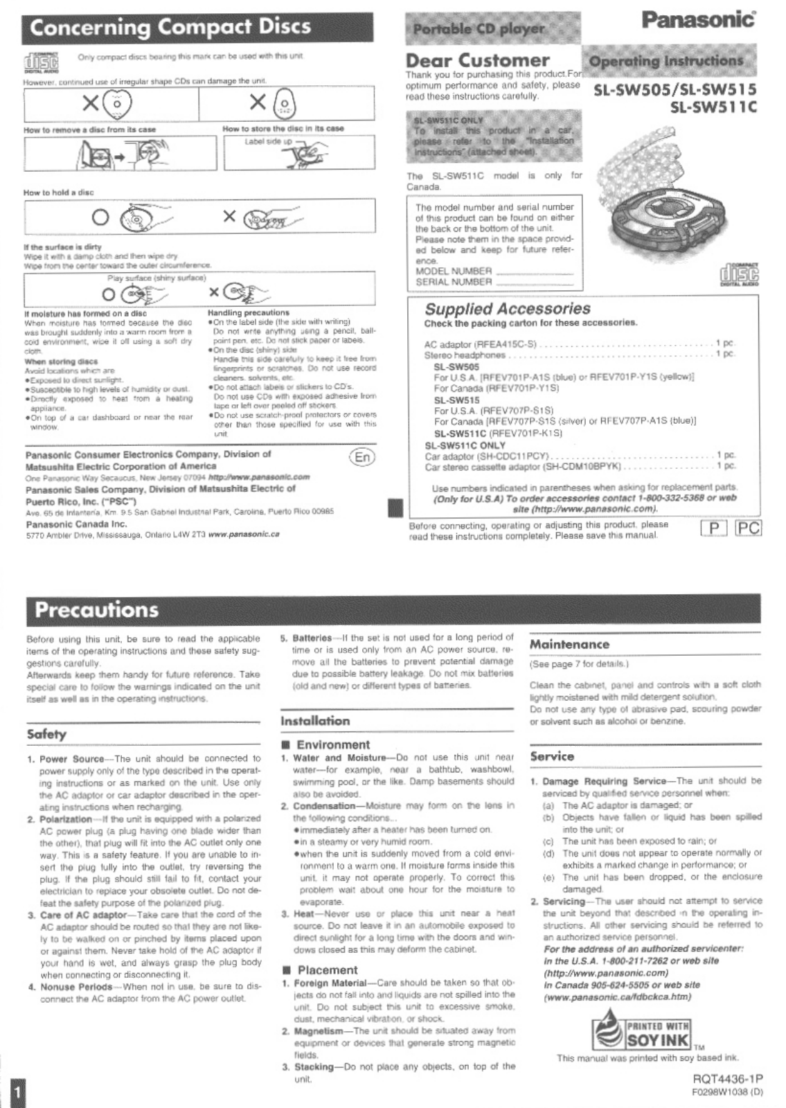 Panasonic SLSW515, SLSW511C User Manual