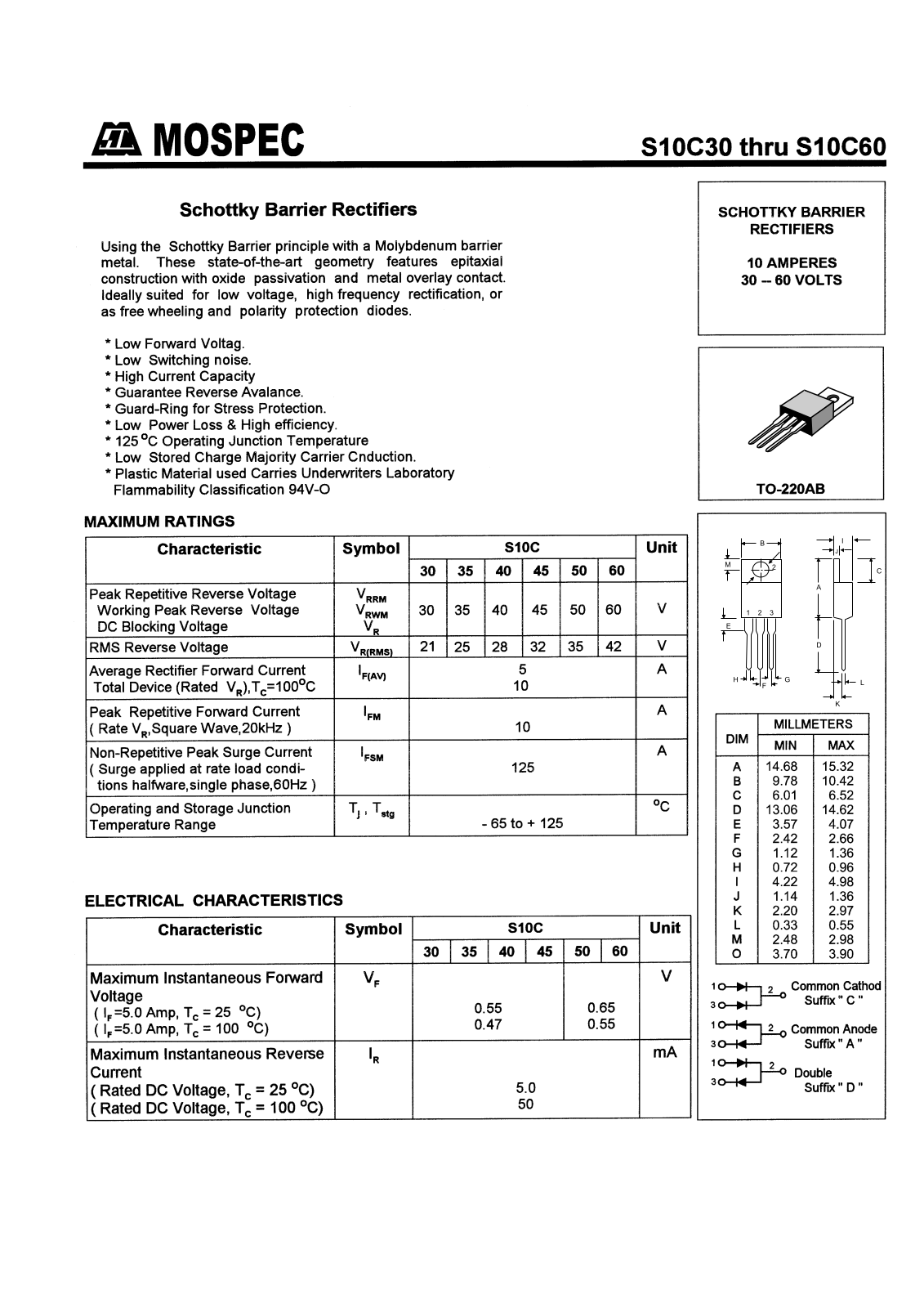 MOSPEC S10C30, S10C30A, S10C30C, S10C30D, S10C35 Datasheet