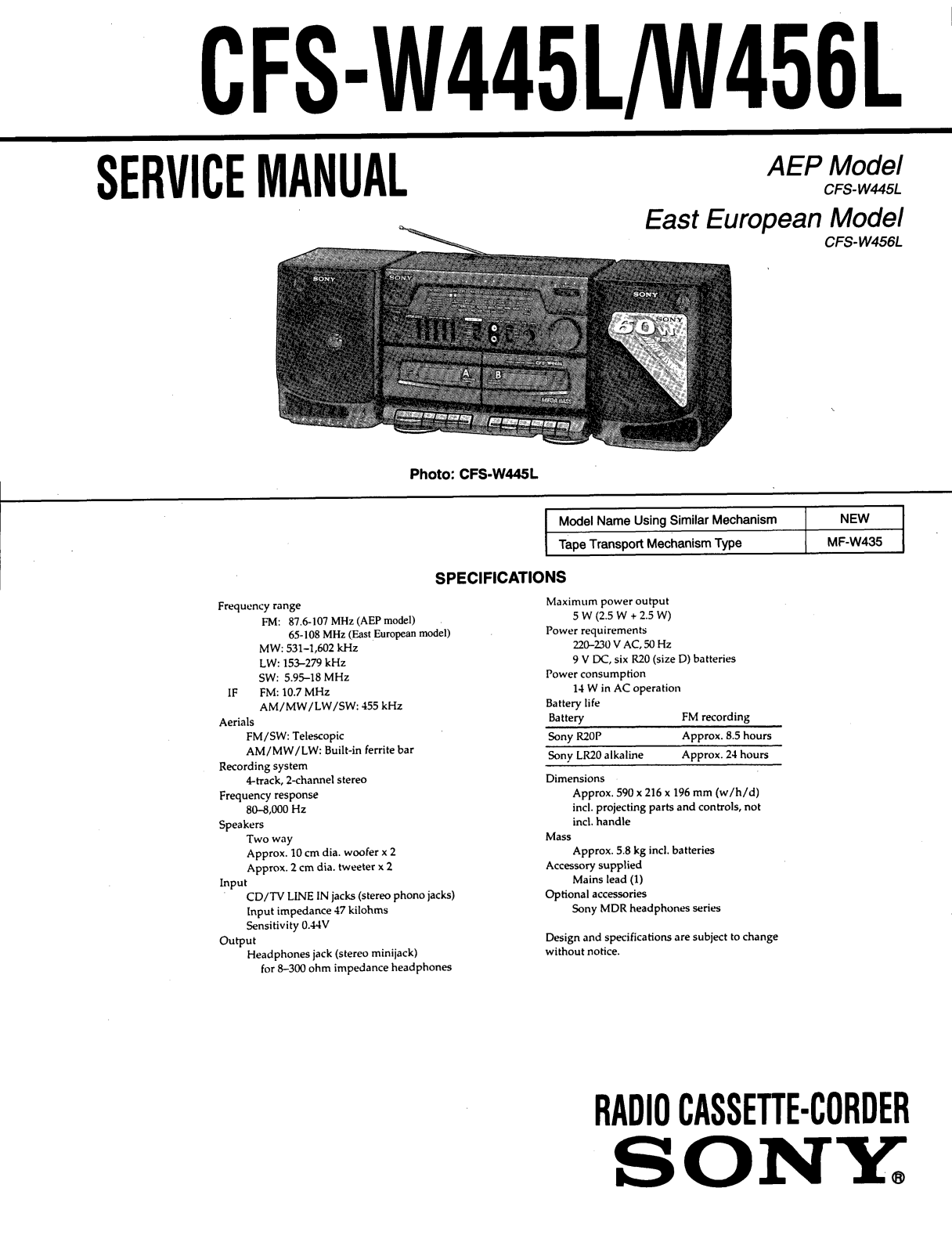 Sony CFSW-456-L Service manual