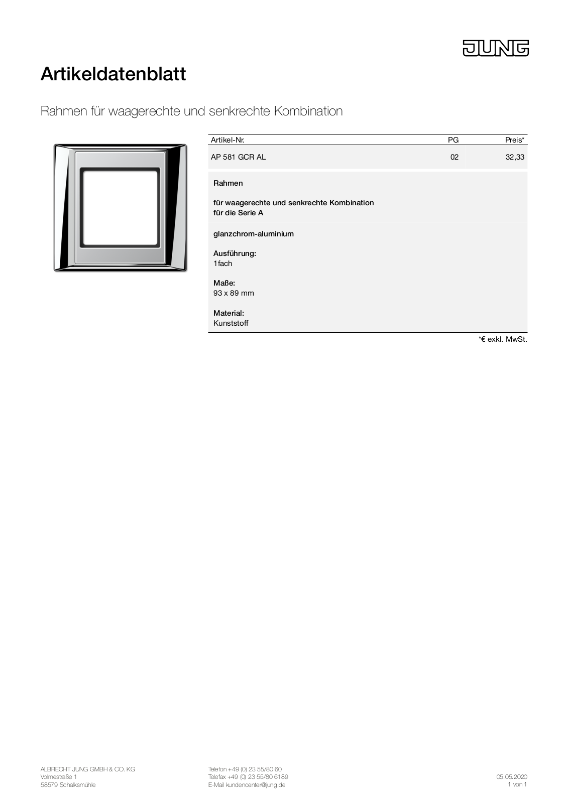 Jung AP 581 GCR AL User Manual