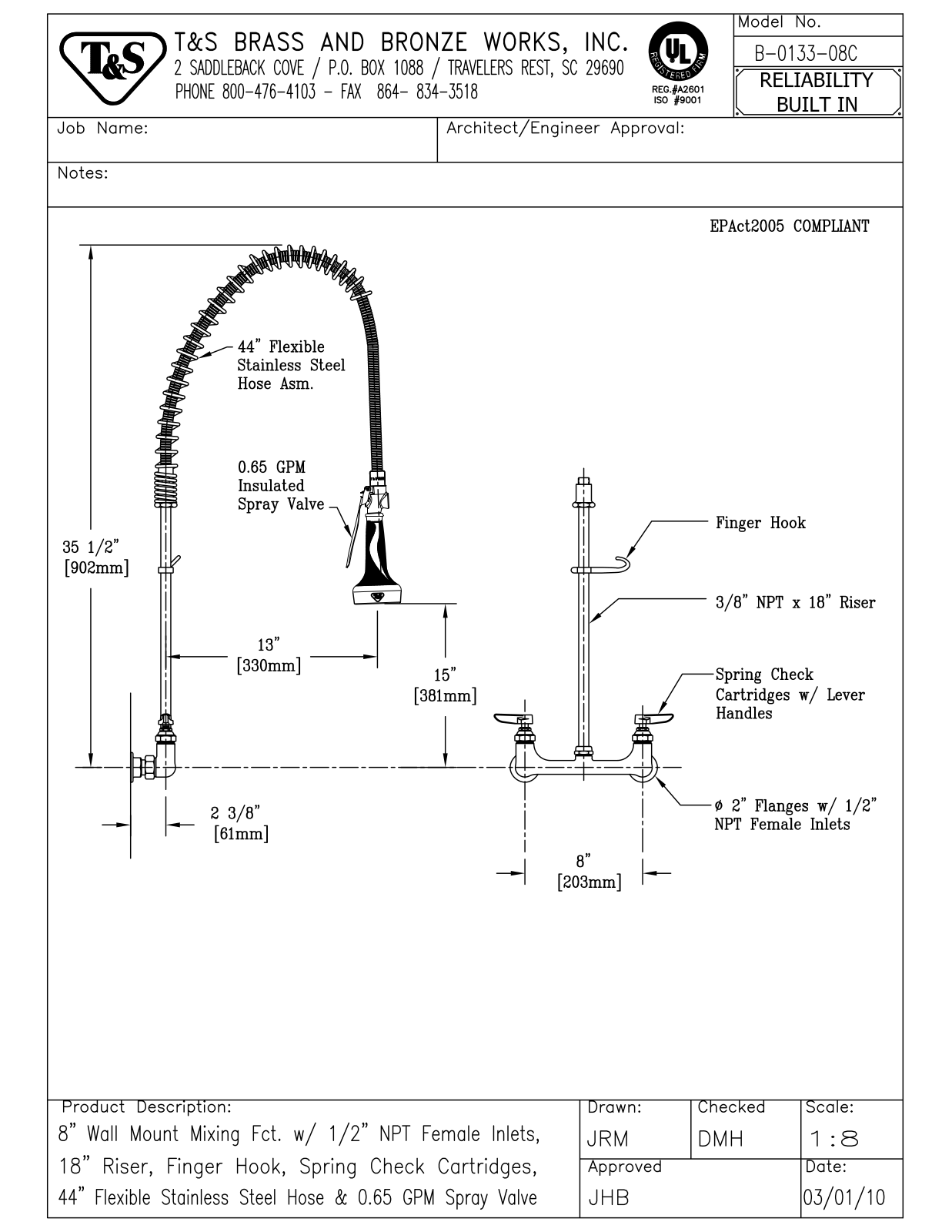 T&S Brass B-0133-08C User Manual