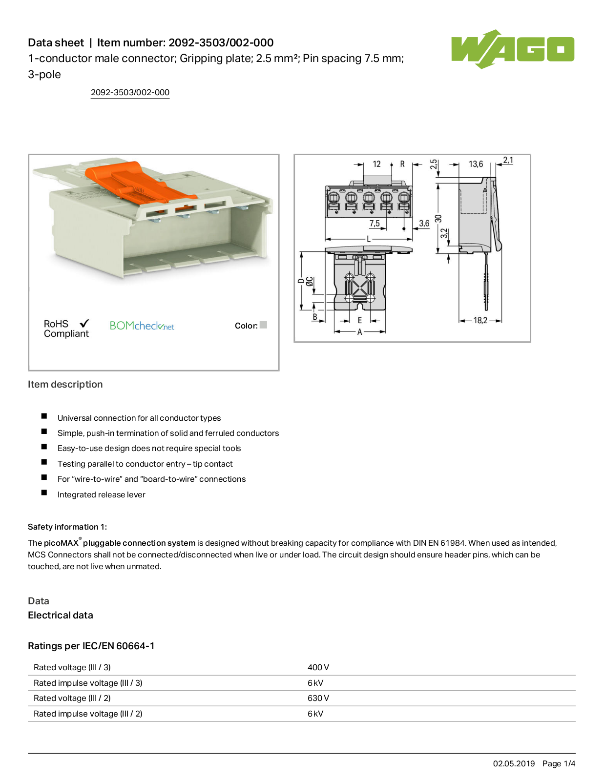 Wago 2092-3503/002-000 Data Sheet