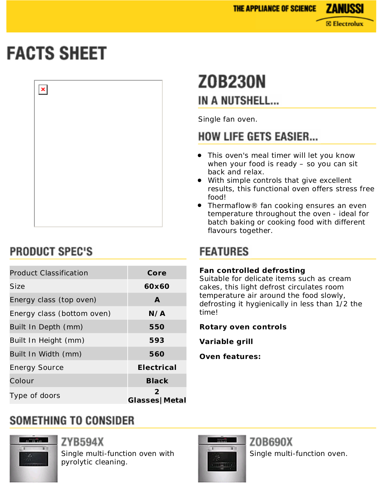 Zanussi ZOB230N Datasheet