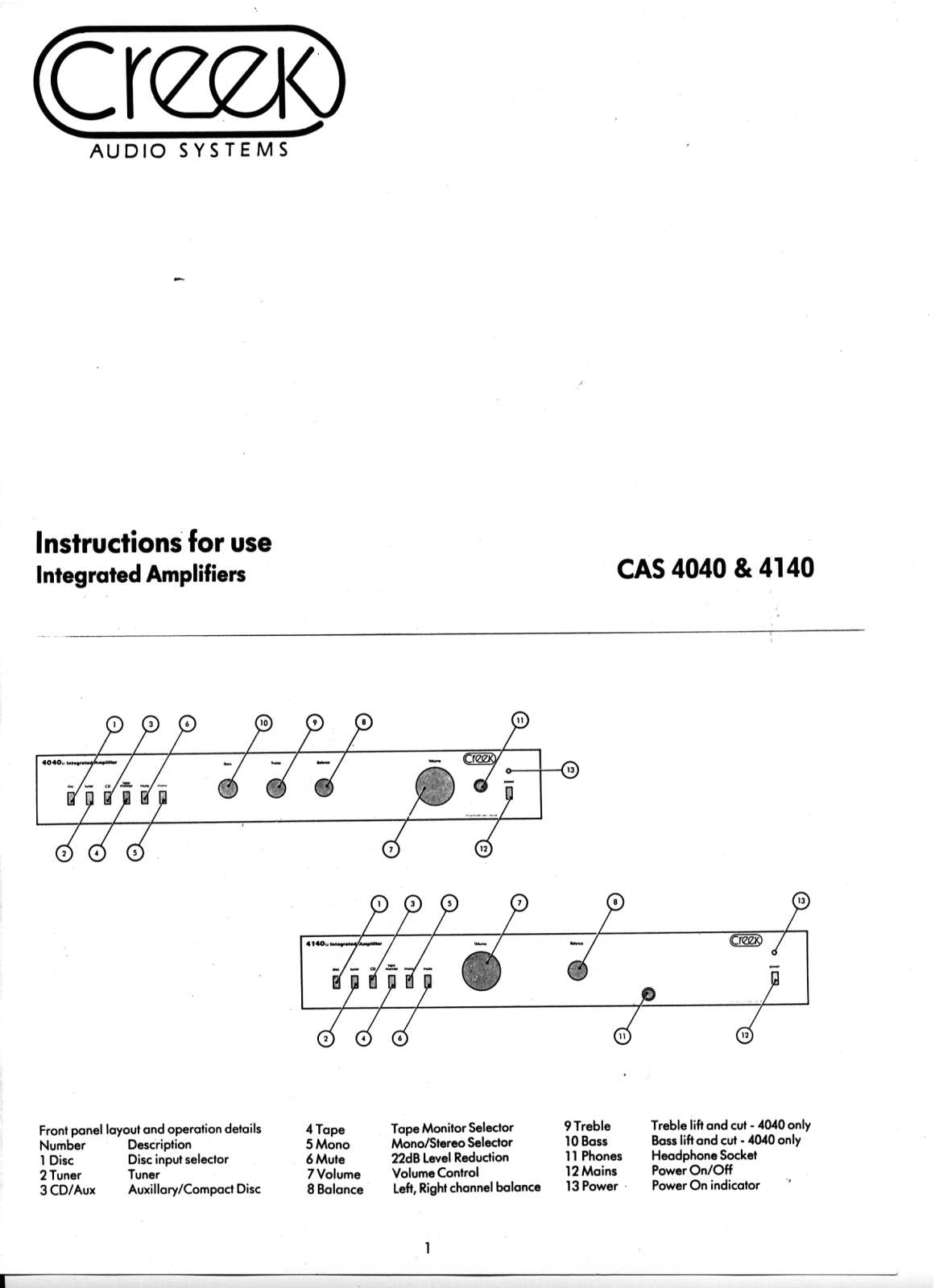 Creek 4040, 4140 Owners manual