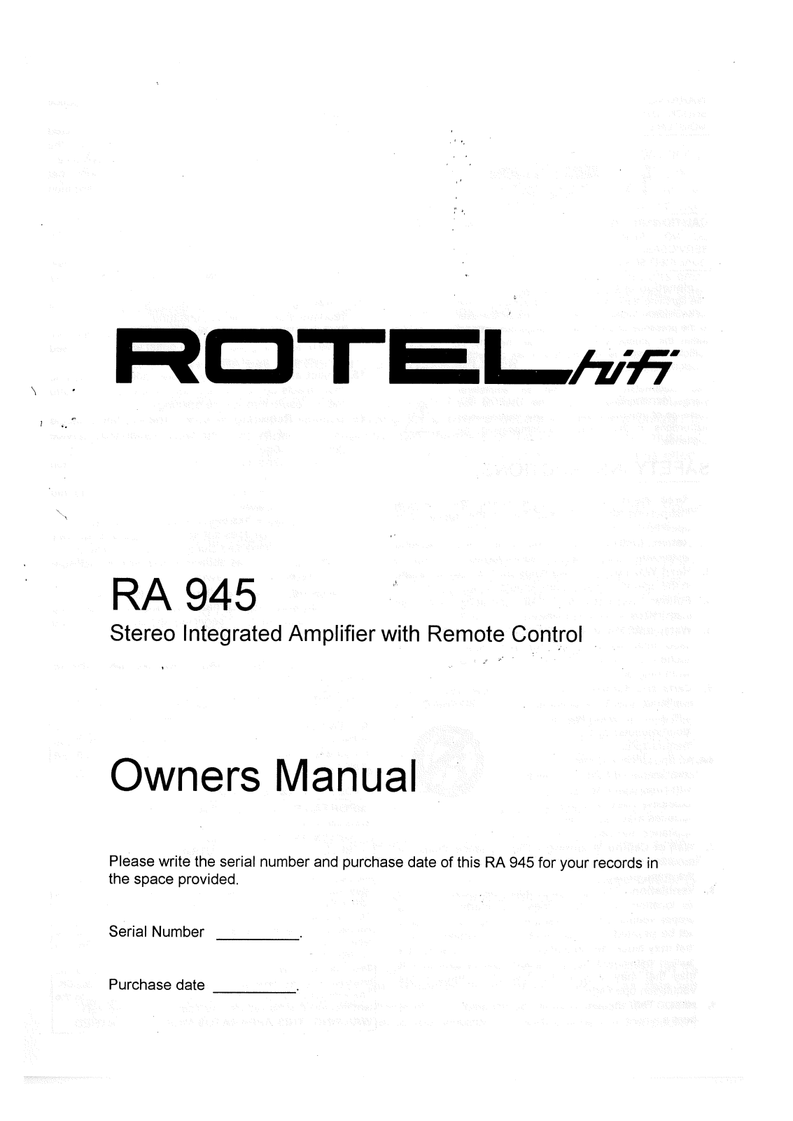 Rotel RA 945 User Manual